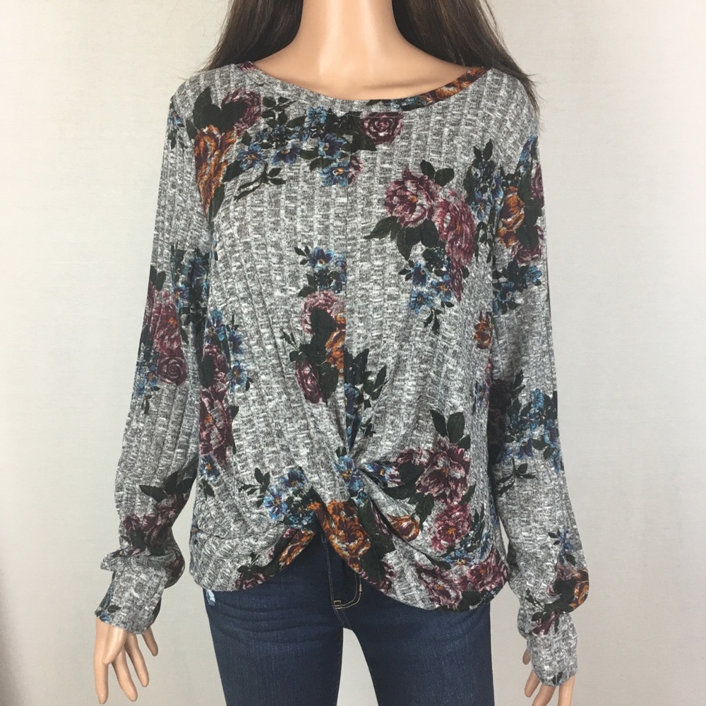 By & By Floral Print Twist Front Top
